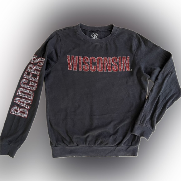 Wisconsin Badgers Long Sleeve Crewneck with Rhinestones | Recycled Karma | M/L - Picture 3 of 15